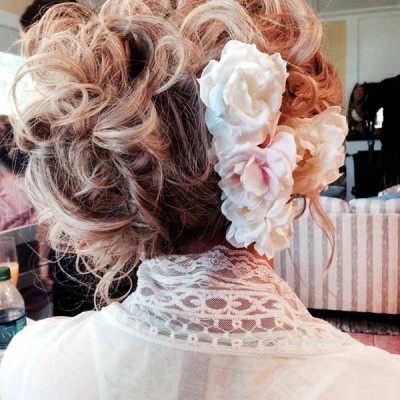 wedding hair up-do with flowers